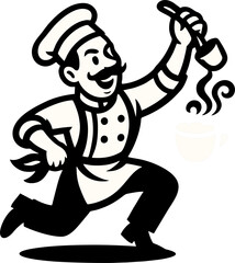 Chef Running With Ladle And Steam Cartoon Style Image Creating A Playful Energetic Vibe