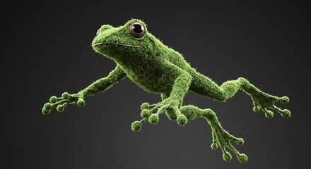 Obraz premium Green Moss Frog Leaping on Dark Background