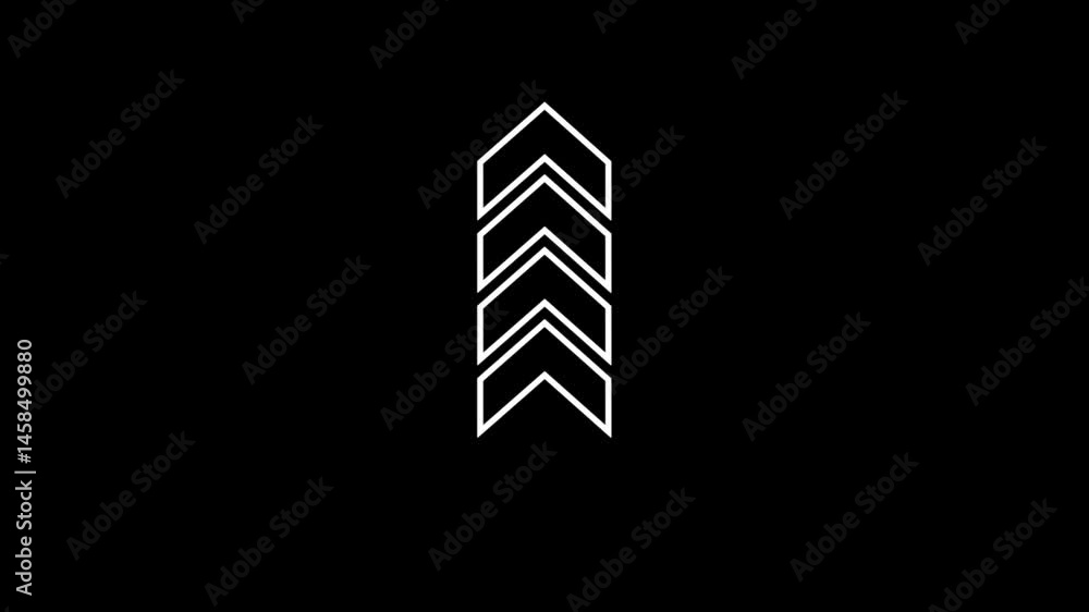 Poster upper movement arrow, up direction animated arrow on black background. white arrows pointing upwards