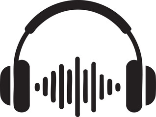 Stylish black headphones with audio wave graphic.
