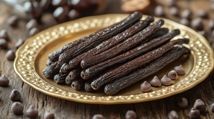 Luxurious Vanilla Pods on Elegant Gold Plate