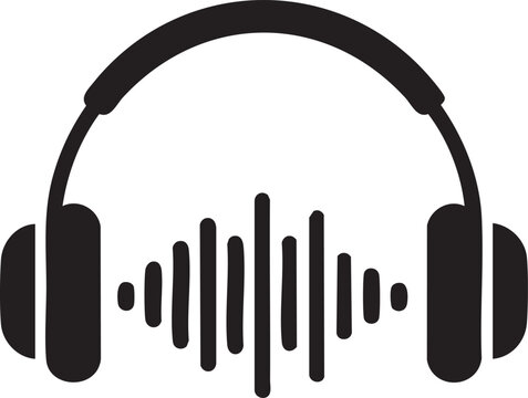 Stylish black headphones with audio wave graphic. - Powered by Adobe