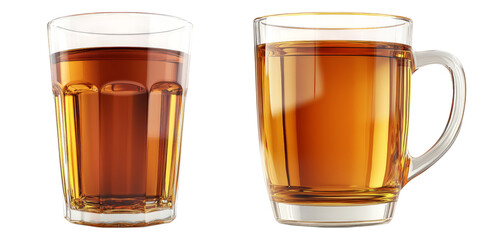 Hot black tea in clear glass mugs isolated on transparent PNG image perfect for cozy cafÃ© promotions or lifestyle drink visuals
