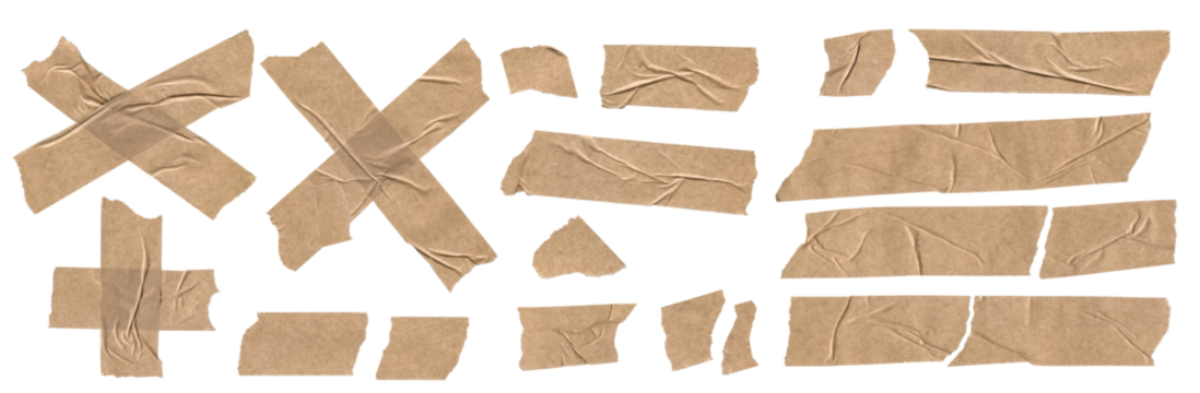 Torn kraft tape set on transparent background
