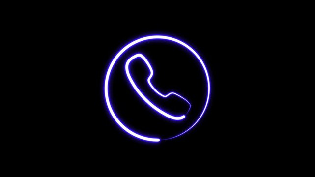 glowing neon call  icon animation on black background,merenda color calling icon  animation onb black background,
