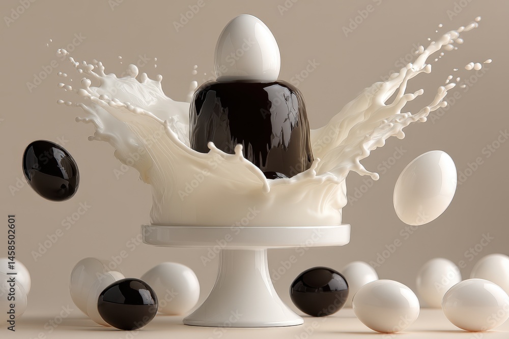 Aufkleber a stunning display of eggs splashing in milk creating an artistic scene with contrasting colors show