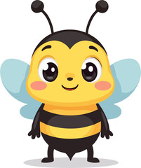 Fototapeta premium Adorable Standing Chibi Bee Character with Blue Wings – Cute Cartoon Honeybee Vector for Kids and Designs