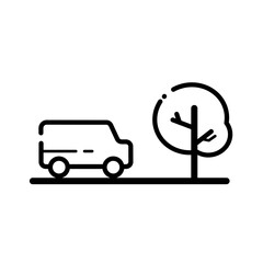 Car travel, car and tree – vector icon