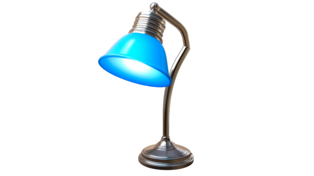 Desk Lamp with Blue Shade, Glowing, Cut Out Transparent