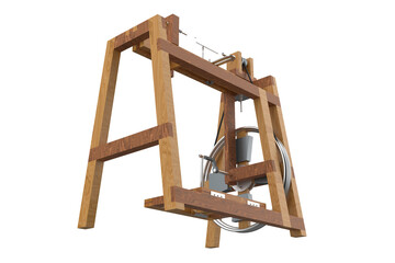 Vintage Treadle Woodworking Lathe with Foot-Powered Wheel on a Transparent Background PNG CAD rendering realistic render