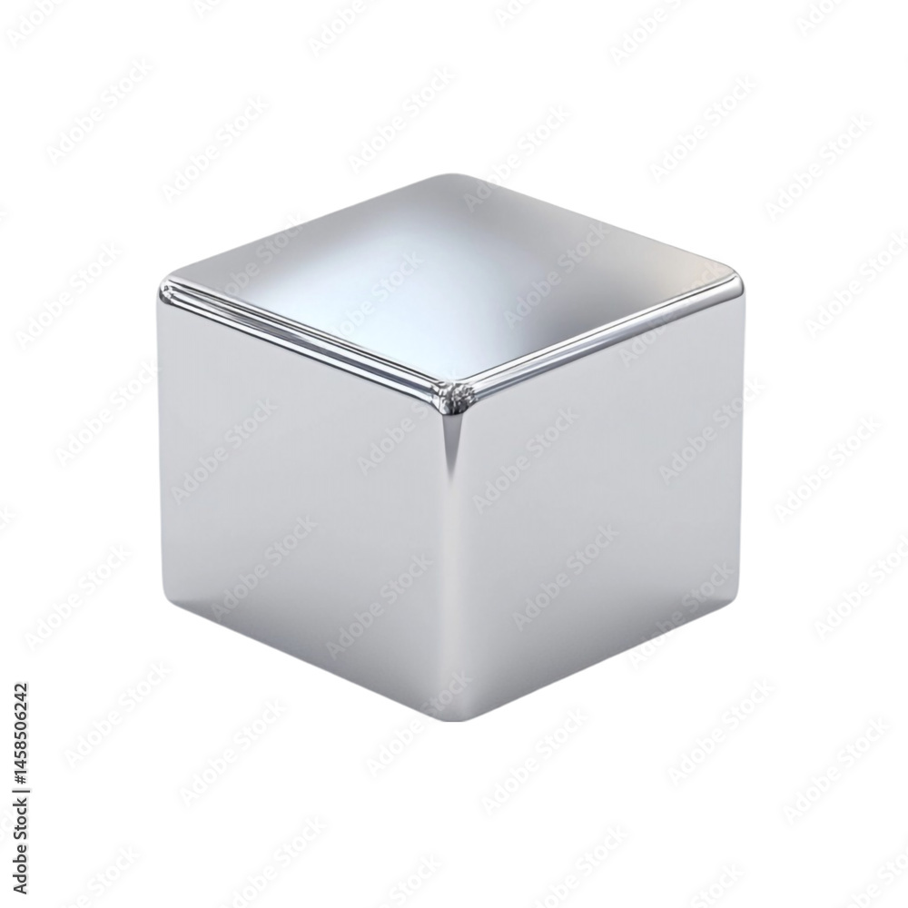 Poster shiny silver cube on white background simple geometric shape product display