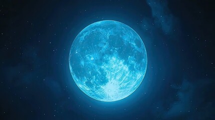 Obraz premium Full blue moon in dark night sky with stars.