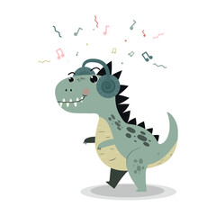 Dinosaur loves music vector illustration .