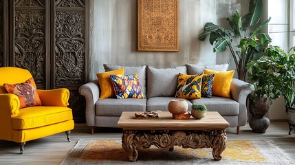 Sophisticated living room featuring vibrant decor.
