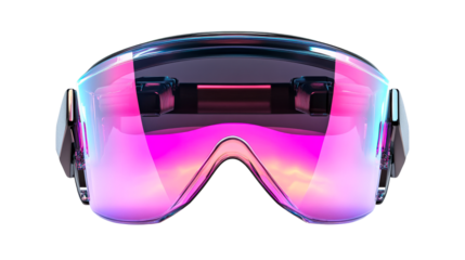 Virtual reality headset front, pink and blue neon, cut out transparent