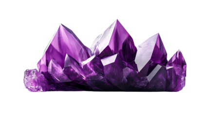 Amethyst purple crystal gem aggregate, shiny geology formation, cut out transparent