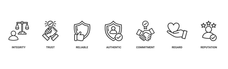 Fototapeta premium Credibility banner web icon vector illustration concept with icon of integrity, trust, reliable, authentic, commitment, regard, and reputation 