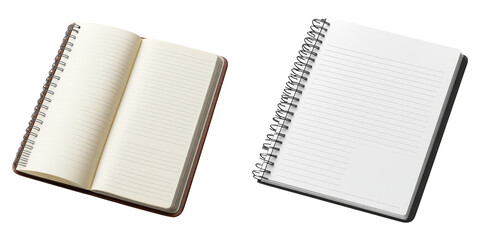 Open spiral notebook with blank pages isolated on transparent PNG image perfect for journal cover designs or note-taking ads