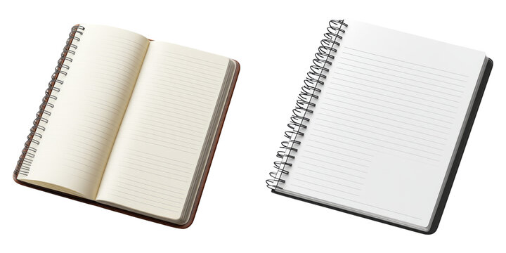 Open spiral notebook with blank pages isolated on transparent PNG image perfect for journal cover designs or note-taking ads