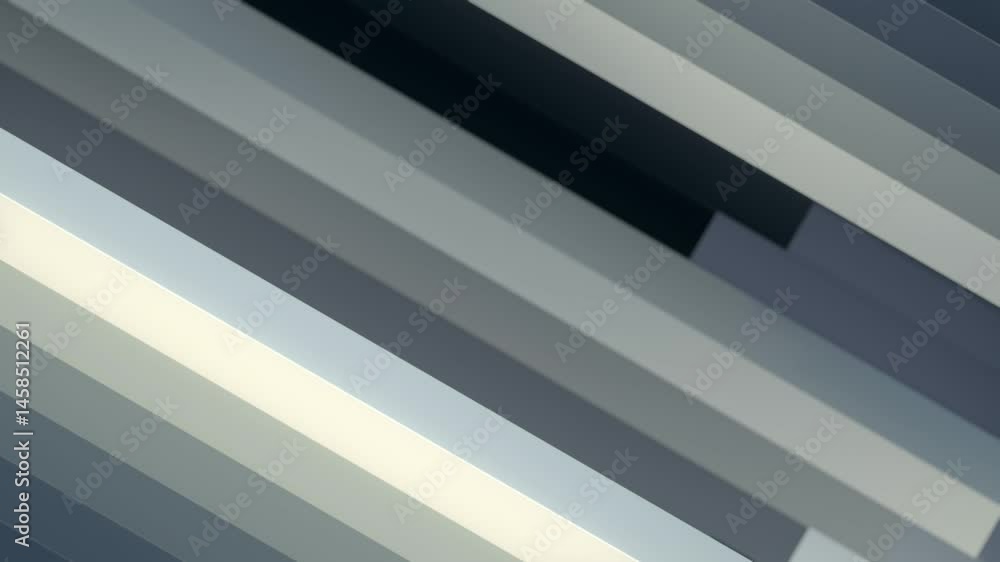 Poster Digital loop animation with smoothly lined volumetric rectangles. The shapes move synchronously, creating an effect of geometric harmony and visual calm. 3d rendering 4K