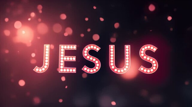 A close up of a light up sign with the word jesus
