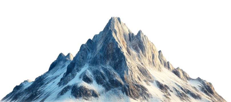 Snowy mountain peak, rugged terrain, alpine vista, isolated, cut out transparent