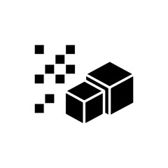 Resolution Icon with Pixels and Cube Black Filled