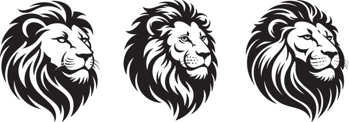 Powerful Lion Head Portraits - Three Silhouettes