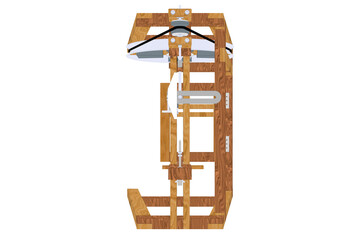  Foot-Powered Wood Turning Machine Vintage Style Treadle Lathe Solid flat color Technical illustration design Minimalist Simplified 2D Clean
