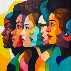 Vibrant silhouettes of diverse individuals in colorful abstract art symbolizing unity, identity, and cultural diversity