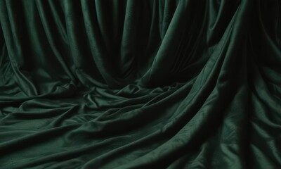 Fototapeta premium Intricate velvet folds, dimensional sheen, dark green luxury, extravagant drape, close-up, macro photography, elegant