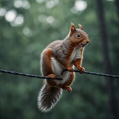 Squirrel Balancing on a Power Line.