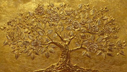 gold, tree, life, artistic, embossed, detail, design, pattern, texture, ornate, decorative, relief, carving, golden, background, surface, wall, artwork, floral, botanical, nature, tree of life, abstra