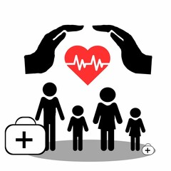 This is a pixel design illustrating the concept of health insurance using a suitcase and a heart symbol to represent medical protection, safety, and travel care.