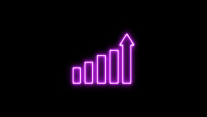Neon business graph icon on black background. business chart growth illustration. neon green bar graph displayed sign.
