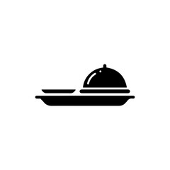 Airline Meal Icon with Tray and Cover Black Minimal Food Symbol