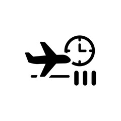 Obraz premium Black Icon of Delayed Flight with Airplane, Clock, and Pause Symbol