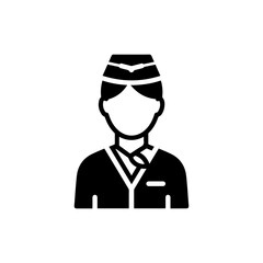 Flight Attendant Black Icon - Person in Uniform with Hat - Minimal Lines