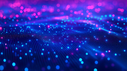 closeup shot of futuristic abstract blue tech background with digital waves particles artificial neural network cyber computing, Abstract purple and blue data technology background