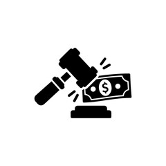Auction Hammer on Dollar Bill Icon, Financial Bidding Symbol