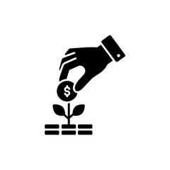 Funding Hand Putting Coin on Plant Icon - Green Investment Symbol