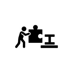 Person Pushing Puzzle Piece Toward Another Icon Supporting Design