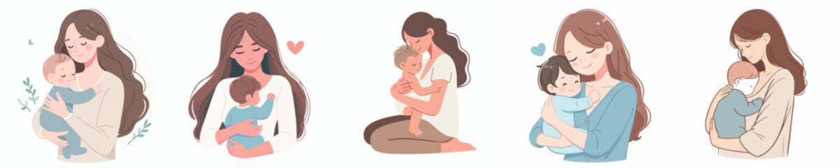 vector warm hug of a mother's affection with her baby