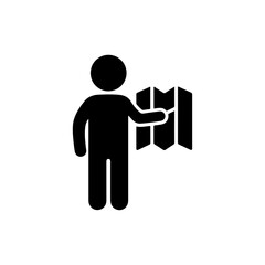 Silhouette of Guide Holding Map While Pointing Icon Style
