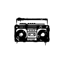 Boombox Icon with Sprayed Paint Drips and Cracks