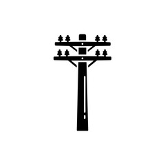 Black Icon of Electric Pole with Tagged Layers and Shadow Representing Infrastructure