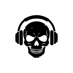 Skull Wearing Headphones with Gritty Outline Icon