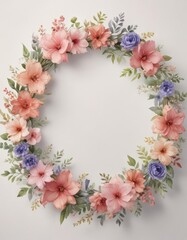 Fototapeta premium Intricate watercolor petal wreath, soft floral design , wreath, floral, greeting card