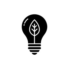 Leaf Inside Lightbulb Icon - Black Filled Glyph Line Sleek Design
