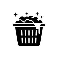 Black Icon of Basket Overflowing with Dirty Clothes